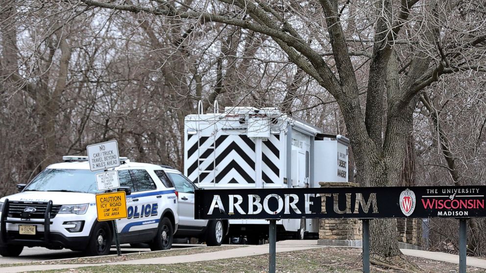 Vehicles from the Madison Police Department, Dane County Sheriff's Office and the University of Wisconsin Police Department