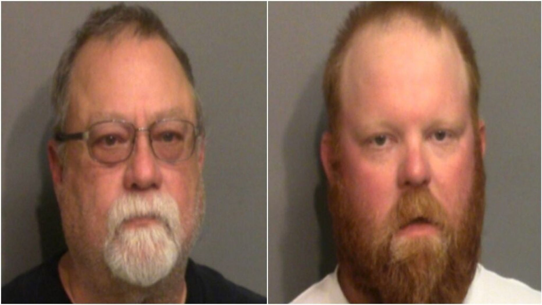 Gregory McMichael, 64, left, and Travis McMichael, 34, are facing charges in the shooting death of Ahmaud Arbery, Georgia authorities say.