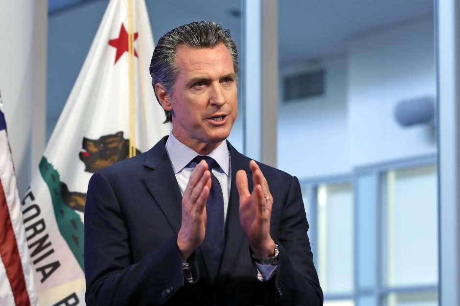 Gov. Gavin Newsom at an April 14 news conference at the Governor’s Office of Emergency Services in Rancho Cordova ,