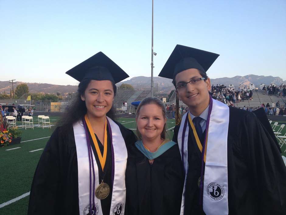 Courtney Brousseau, pictured at right, on the evening he graduated from Newbury Park High School in 2015 in Newbury Park, Calif. 