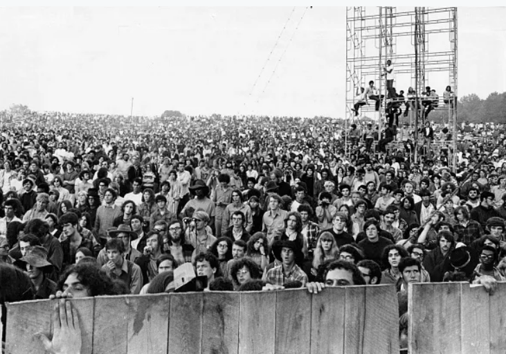 The crowd is pictured at the Woodstock Music Festival in White Lake, NY on Aug. 17, 1969. 