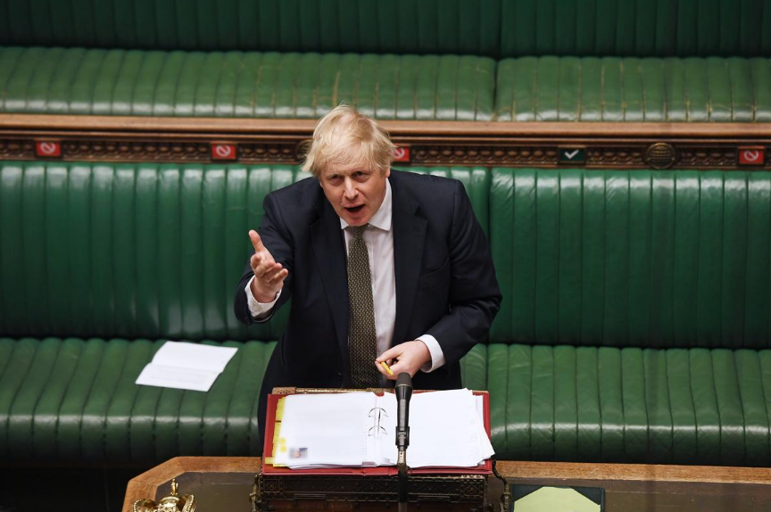 Britain's Prime Minister Boris Johnson speaks during the weekly question time debate in Parliament in London, Britain May 6, 2020.