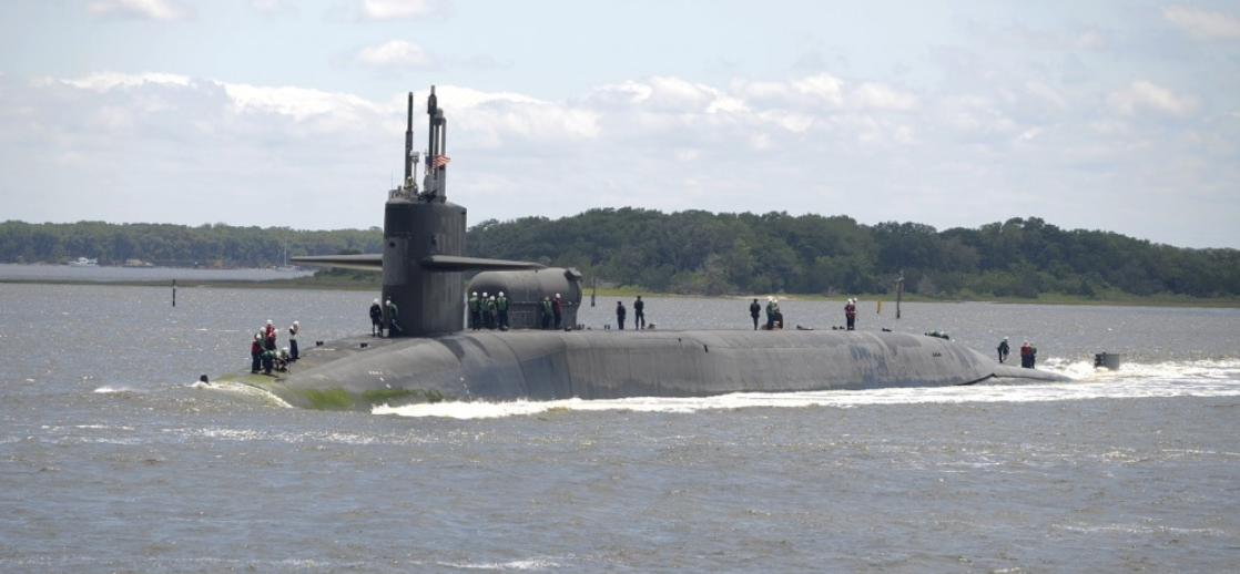 The Ohio-class guided-missile submarine USS Florida (SSGN 728) returns to its homeport, Naval Submarine Base Kings Bay, Georgia, May 9, 2020. 