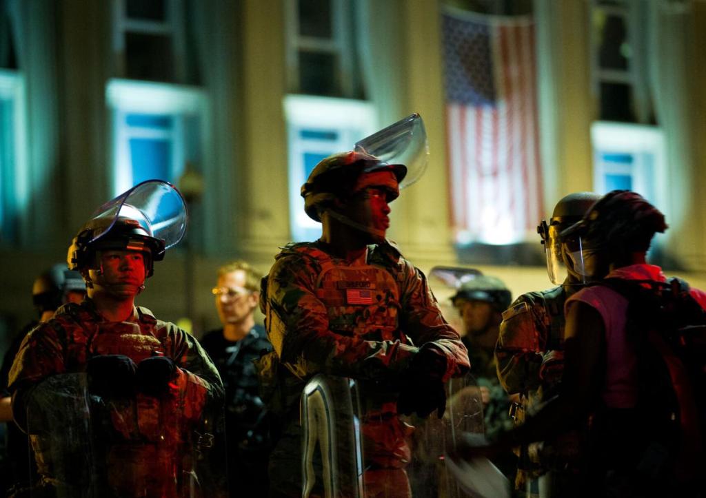 Troops of the South Carolina National Guard block off Lafayette Square early Thursday morning, June 4, 2020 in Washington, D.C. 