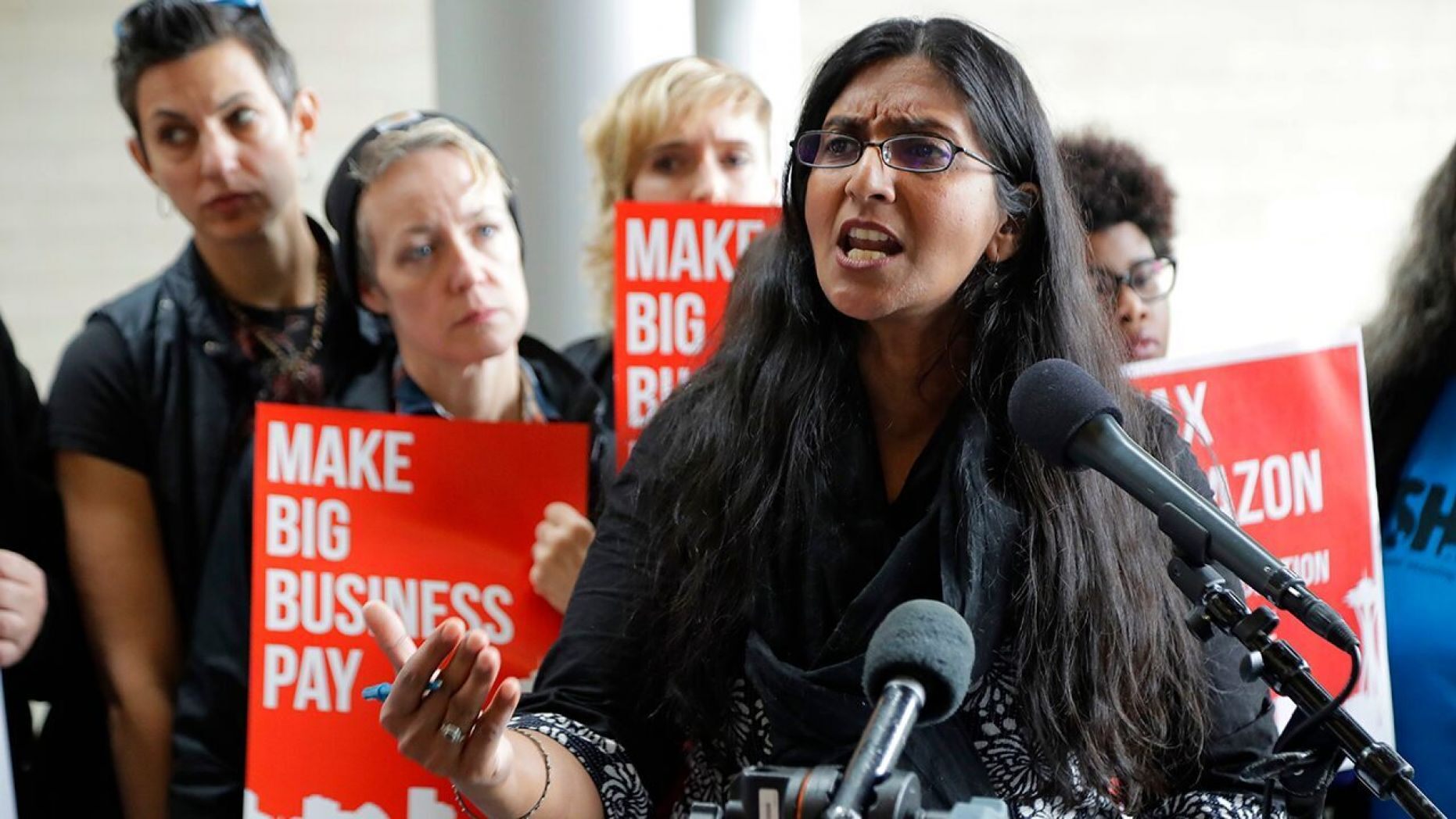 In this June 12, 2018, file photo, Seattle City Council member Kshama Sawant speaks at City Hall in Seattle. 