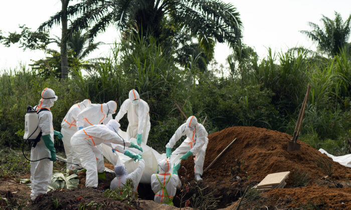 An Ebola victim is put to rest at the Muslim cemetery in Beni, Congo, on July 14, 2019. (Jerome Delay/AP Photo)