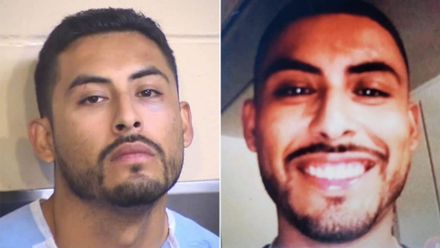 Fabian Ornelas, 30, in mugshot photo and in what detectives say is his Tinder profile photo. 