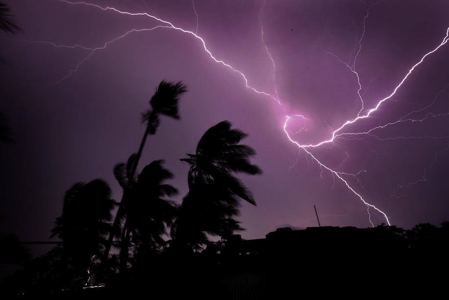 Lightning strikes are shown over Kolkata, India, on May 27. 
