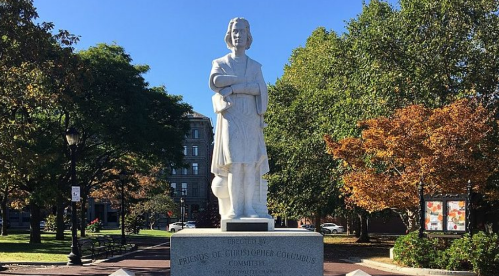 Statue of Christopher Columbus at Columbus Waterfront Park in Boston’s North End,