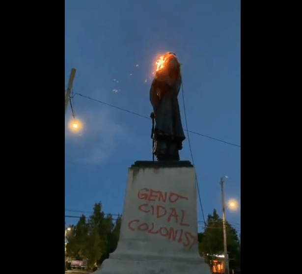  Protesters in Portland lit a US flag on fire and draped it around a George Washington Statue they later pulled down.