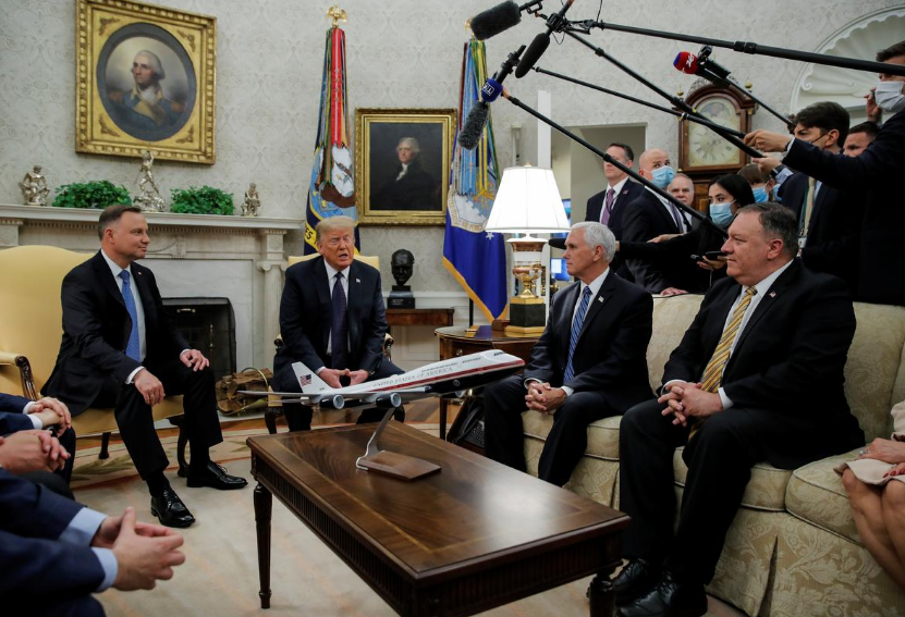 U.S. President Donald Trump speaks during a meeting with Poland's President Andrzej Duda in the Oval Office at the White House in Washington, U.S., June 24, 2020.