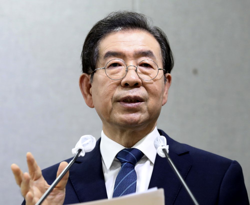 Seoul Mayor Park Won-soon speaks during a press conference at Seoul City Hall in Seoul, South Korea Wednesday, July 8, 2020