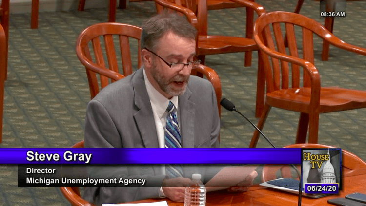 Unemployment Insurance Agency Director Steve Gray testifies in front of the Joint Select Committee on the COVID-19 Pandemic on June 24.