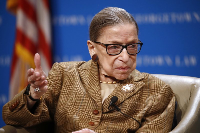 FILE - In this Feb. 10, 2020, file photo U.S. Supreme Court Associate Justice Ruth Bader Ginsburg speaks,