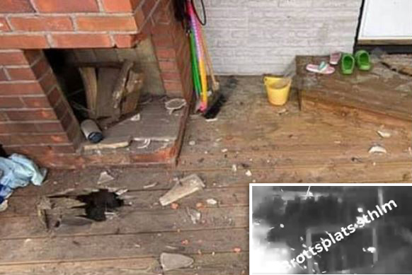 Photo of the aftermath, screenshot facebook / Security camera footage of the attack.