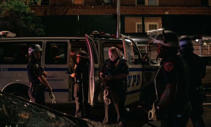 NYPD officers in the Crown Heights neighborhood in Brooklyn, New York City, on June 3, 2020.