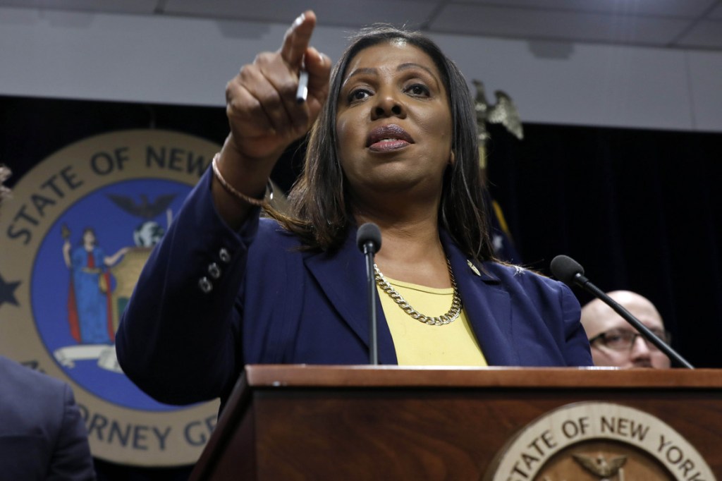 New York State Attorney General Tish James speaks during a news conference. | AP Photo/Richard Drew