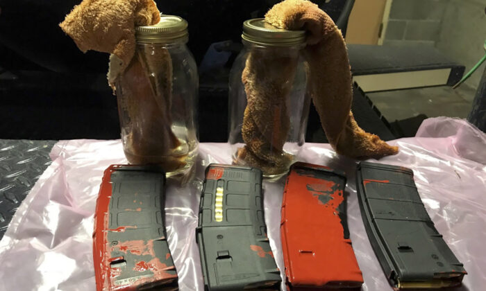 Loaded rifle magazines and Molotov cocktails found at a park in Portland, Ore., on July 26, 2020.