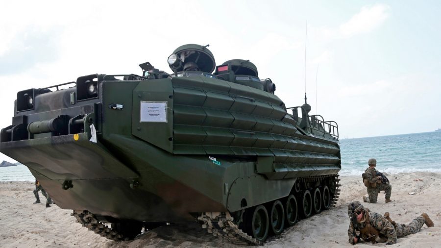 U.S. soldiers land with an amphibious assault vehicle (AAV) during a U.S.-Thai joint military exercise titled "Cobra Gold" on Hat Yao beach in Chonburi province, eastern Thailand, on Feb. 16, 2019.