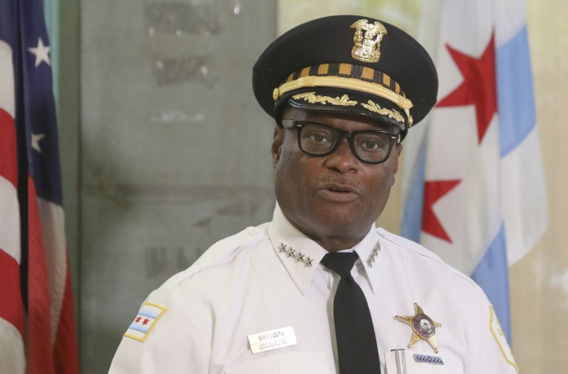 FILE - This July 27, 2020 photo, Chicago Police Superintendent David Brown speaks at a news conference in Chicago. Homicides and shootings have surged in Chicago during the first seven months of the year. 