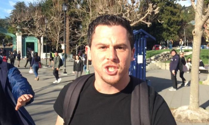The man, later identified as Zachary Greenberg, who attacked conservative activist Hayden Williams at the University of California at Berkeley on Feb. 20, 2019.