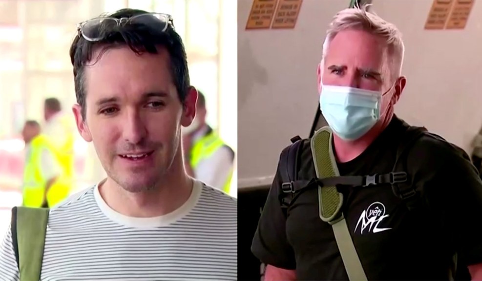 ABC footage shows journalists Bill Birtles and Michael Smith talking to the media in Sydney, Australia, September 8, 2020.