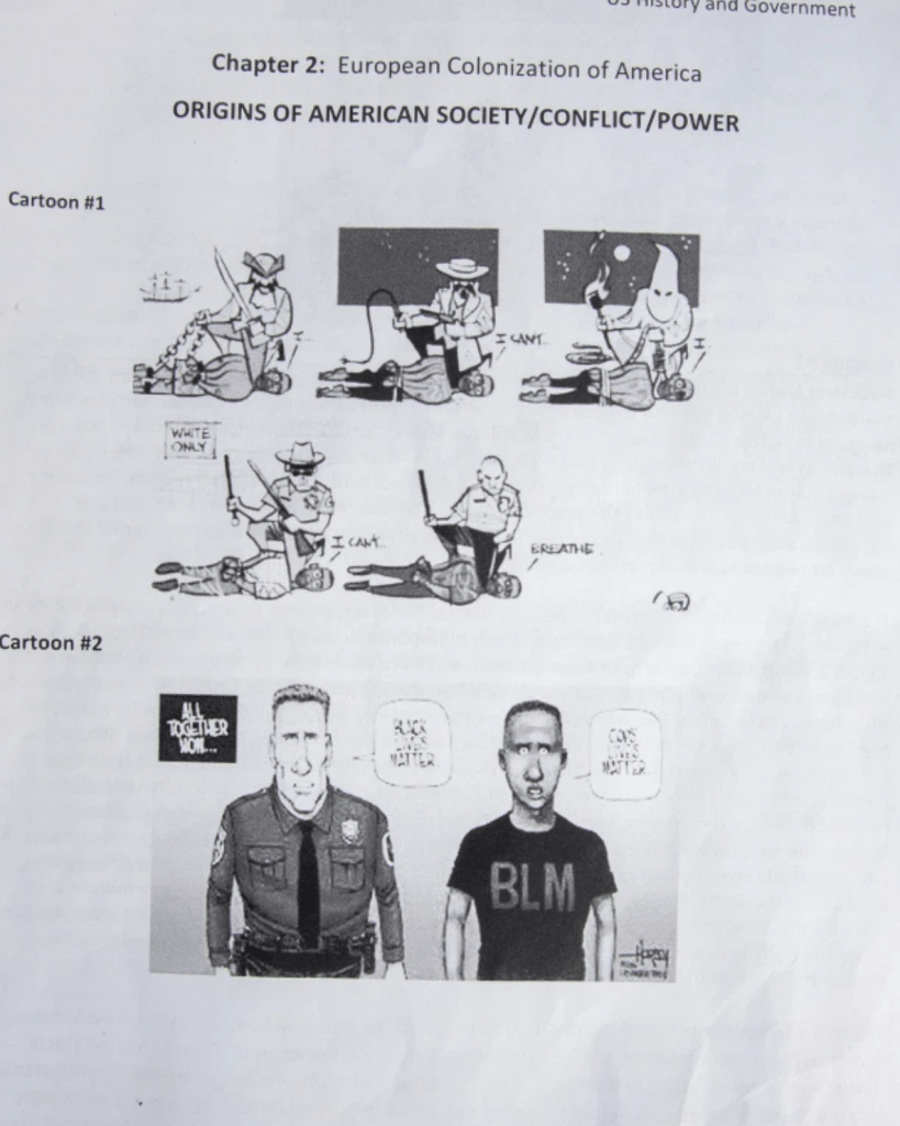 The cartoon passed out by teacher Christopher Moreno.