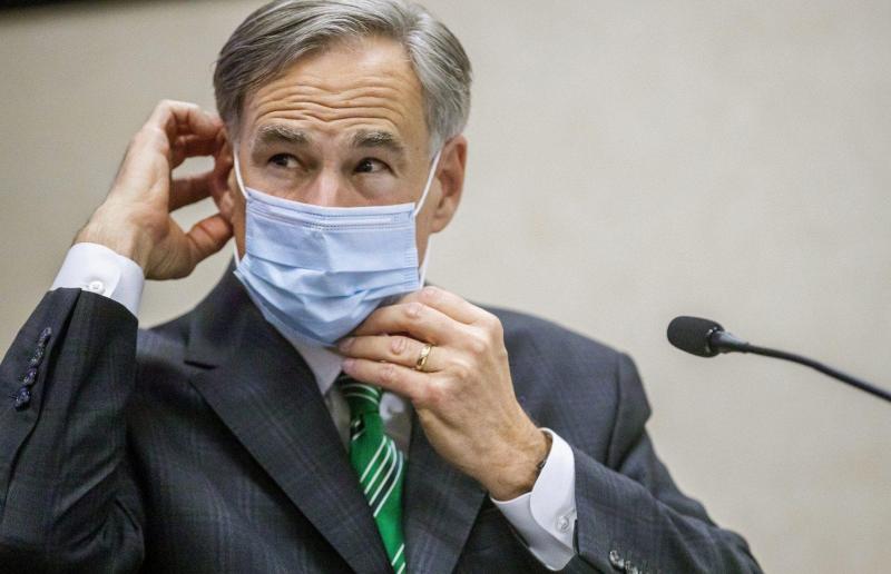 Texas Gov. Greg Abbott in a file image. Abbott has said the declining number of coronavirus patient hospitalizations and new cases in the state are promising for Texas, but the Lone Star state is not out of the woods yet.