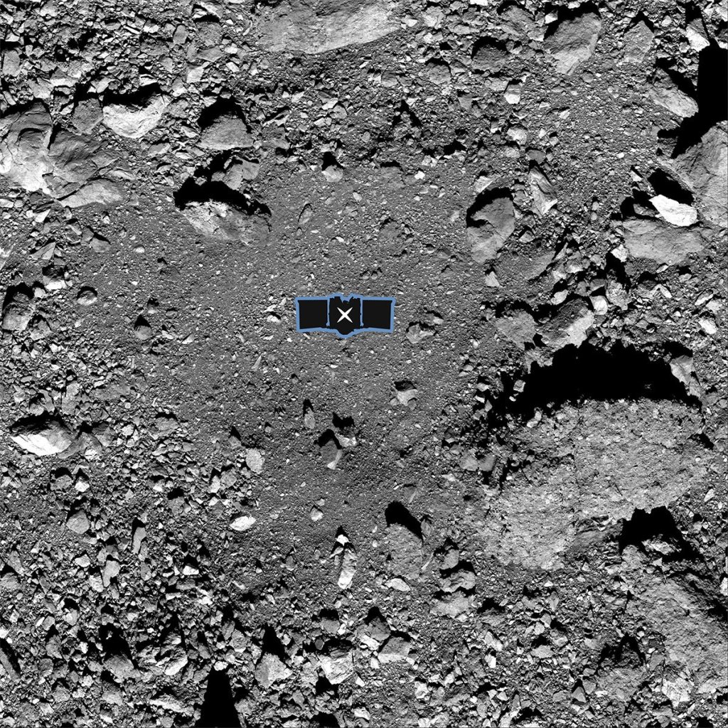 This undated image made available by NASA shows the OSIRIS-REx spacecraft's primary sample collection site, named "Nightingale," on the asteroid Bennu.