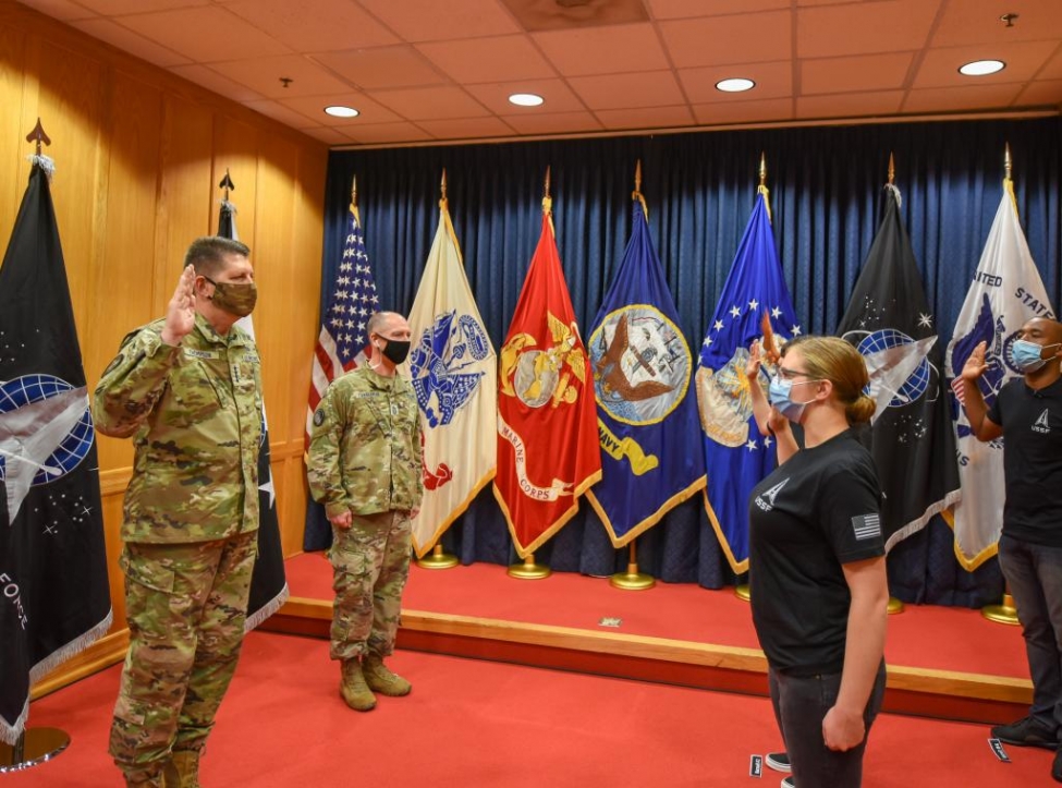 The first U.S. Space Force trainees to directly enlist in the new military branch were officially sworn-in Tuesday