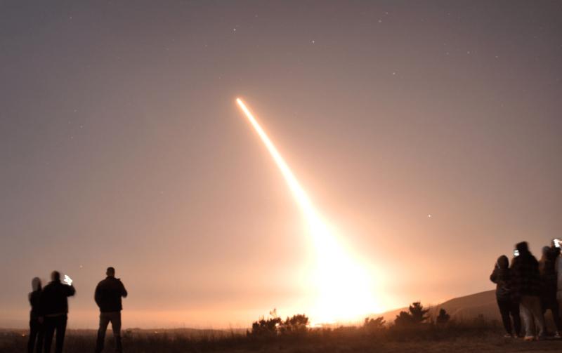 A Minuteman III Interncontinental Ballistic Missile (ICBM) takes off from Vandenberg Air Force Base, California, Oct. 29, 2020.