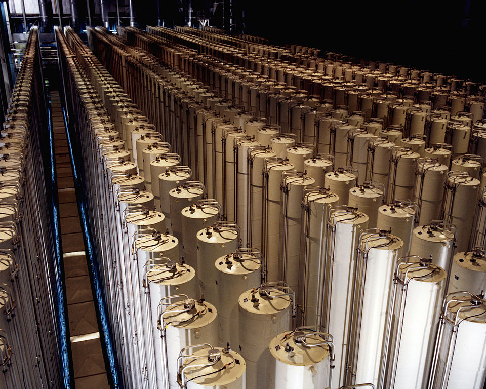 Cascade of gas centrifuges used to produce enriched uranium. (U.S. Department of Energy Archives/Released)