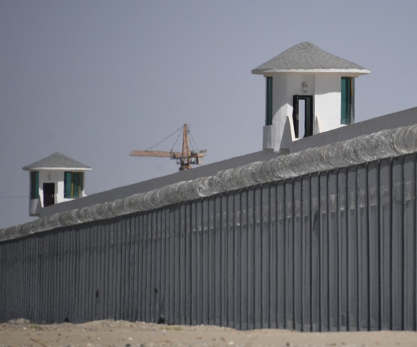 Watchtowers on a high-security facility near what is believed to be a re-education camp where mostly Muslim ethnic minorities are detained, on the outskirts of Hotan, in China's northwestern Xinjiang region.