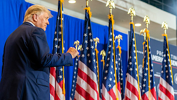 President Donald J. Trump arrives on stage at the Protecting America's Seniors event Friday, Oct. 16, 2020, at the Caloosa Sound Convention Center & Amphitheater in Fort Myers, Florida.