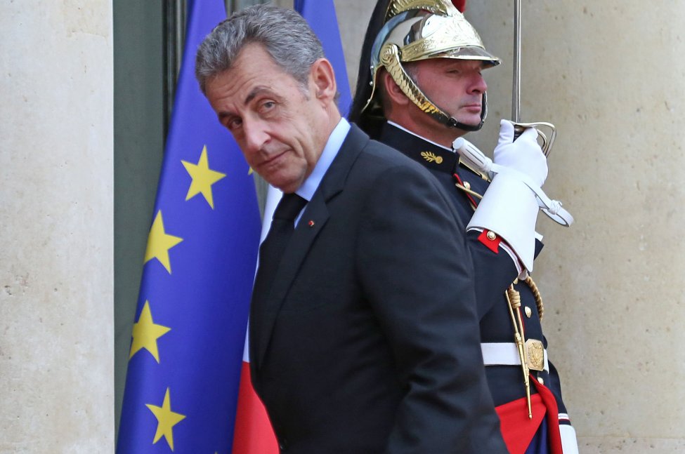 Former French President Nicolas Sarkozy, shown arriving at the Elysee Palace in Paris on September 30, 2019, appeared in court Monday for his long-awaited corruption trial,