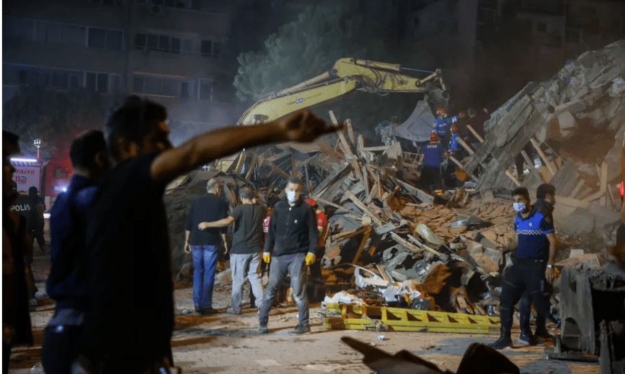 Search and rescue works are being conducted in Bayrakli district after a magnitude 6.6 quake shook Turkey’s Aegean Sea coast, in Izmir, Turkey on October 30.