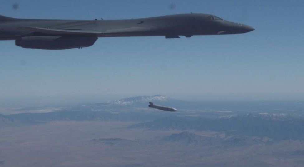 A B-1B Lancer releases a Joint Air-to-Surface Standoff Missile during an external release demonstration over Holloman Air Force Base, N.M., on Dec. 4.