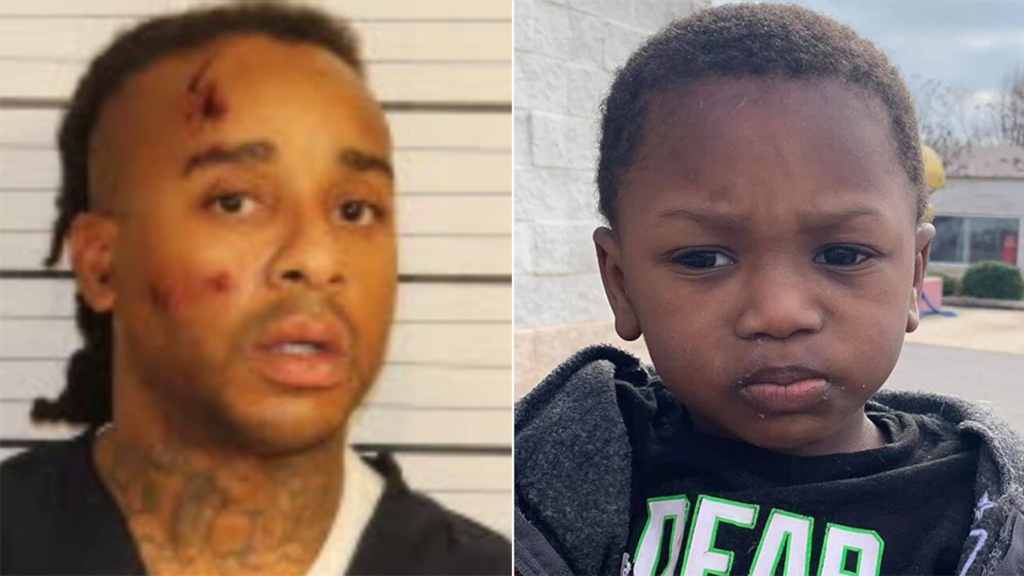 Mugshot for Jeremy Fitzgerald, 34. Image shows 2-year-old Sergio after being abandoned at a Mississippi Goodwill drop-off on Monday.