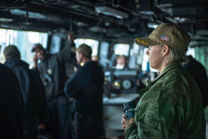 Capt. Amy Braunschmidt, R, will be the first woman in the U.S. Navy to command an aircraft carrier.