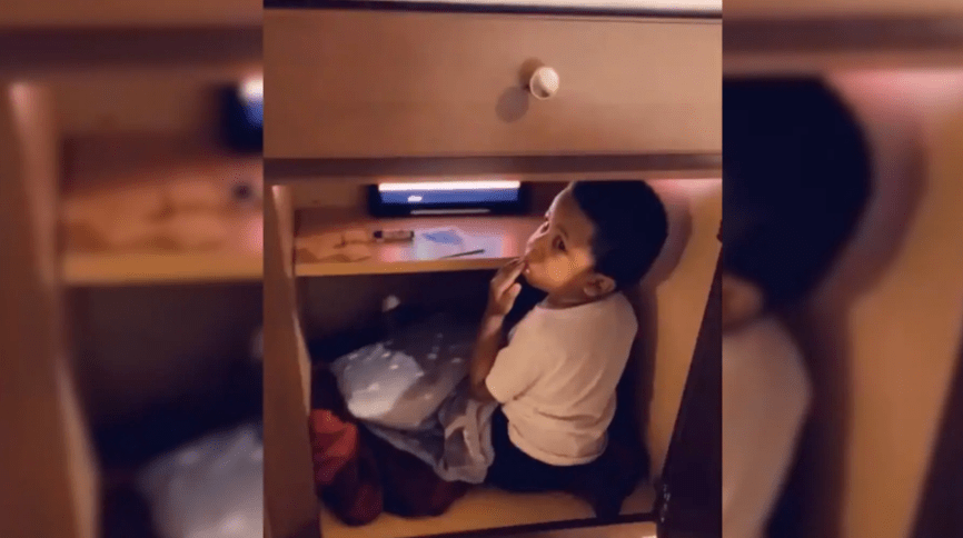Little Noah was recently caught climbing into a basement cabinet, and his family was shocked to find that he created an oasis.