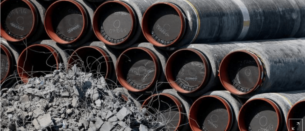 FILE PHOTO: Pipes for the Nord Stream 2 Baltic Sea pipeline are stored on a site at the port of Mukran in Sassnitz, Germany, September 10, 2020. REUTERS/Hannibal Hanschke/File Photo