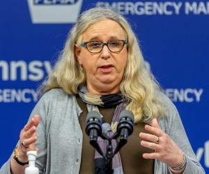 In this May 29, 2020, file photo, Pennsylvania Secretary of Health Dr. Rachel Levine meets with the media at the Pennsylvania Emergency Management Agency (PEMA) headquarters in Harrisburg, Pa.