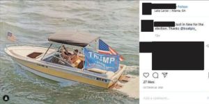 Capitol rioter Benjamin Torre seen boating with a large Trump flag. Courtesy of the Department of Justice