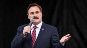 Mike Lindell, CEO of MyPillow, speaks at the “Let the Church ROAR” National Prayer Rally on the National Mall in Washington, on Dec. 12, 2020.