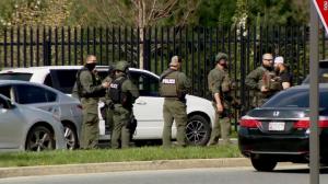 Police respond to the shooting in Frederick, Maryland, on Tuesday morning.