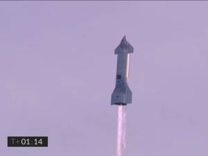 The SN10 Starship prototypes soars above Boca Chica, Texas, March 3, 2021. SpaceX