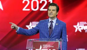 In this Feb. 26, 2021, file photo, Rep. Matt Gaetz, R-Fla., speaks at the Conservative Political Action Conference (CPAC) in Orlando, Fla. (AP Photo/John Raoux)