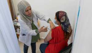 Vaccination clinic in Ramallah, this month.Credit: Nasser Nasser