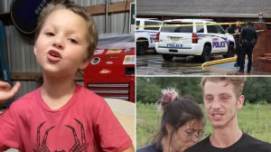 Samuel Olson, left, was found dead in a motel room in Jasper, Texas, on Tuesday evening (Picture: ABC13/KJAS)