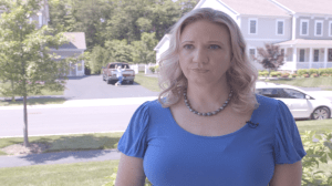 Neighbor gestures at Jessica Mendez during interview.